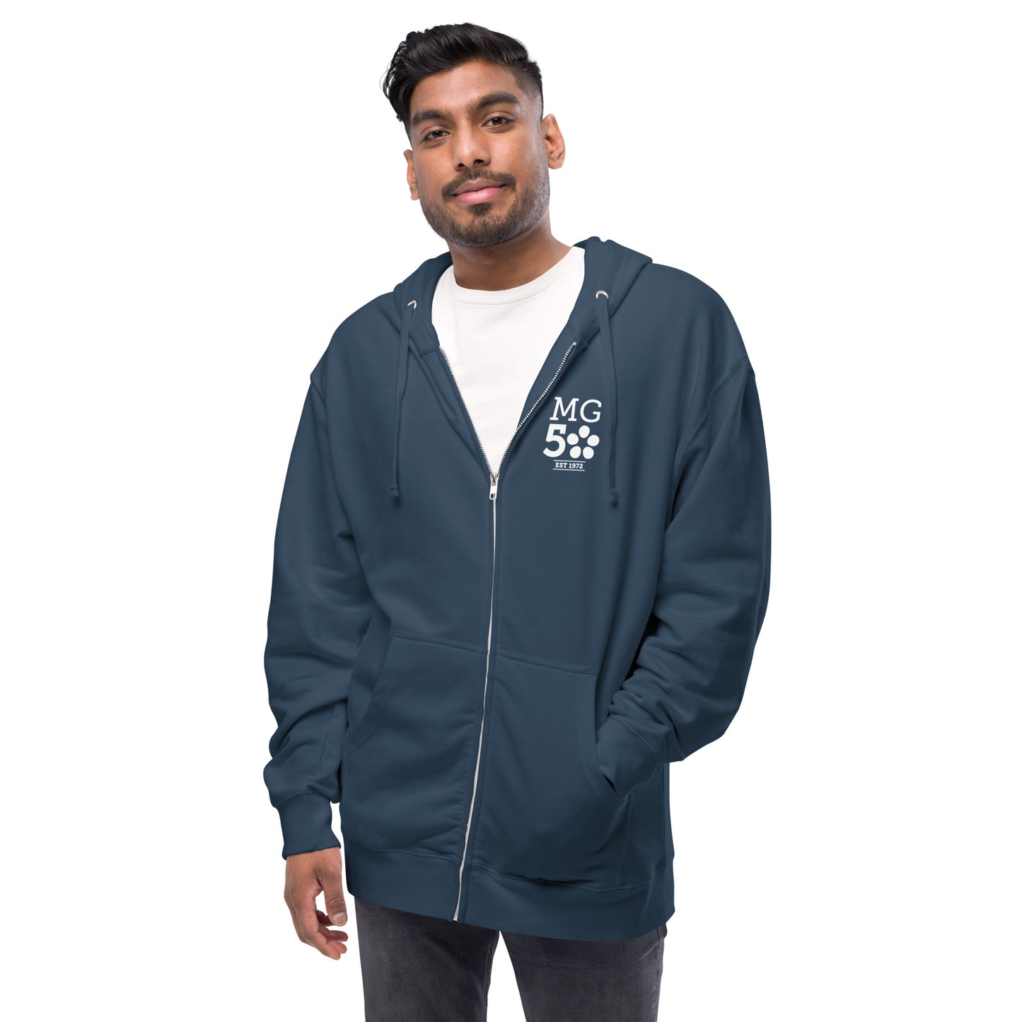 Mission Graduates Unisex Fleece Zip Up Hoodie, Favicon Logo Front Chest with Full Logo Print on Reverse, Available in Three Colors