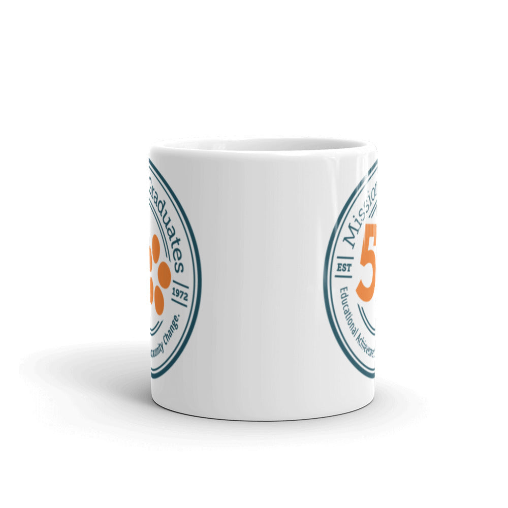 White Glossy Mug with Color Logo Print (English) - Choose from 11 oz or 15 oz!